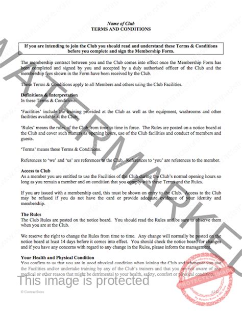 Health Club Contract Template