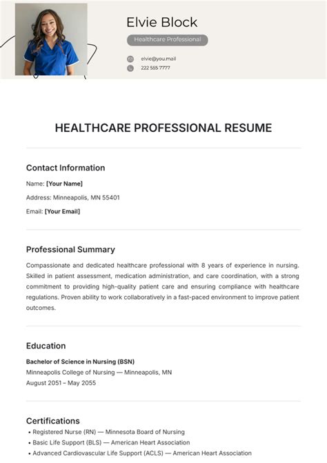Healthcare Resume Template Free