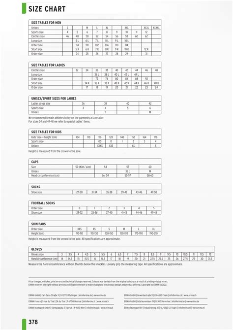 Healy Sportswear Size Chart