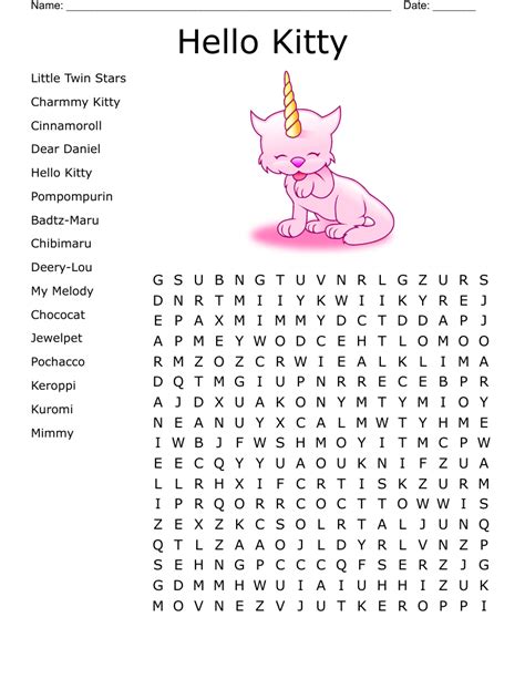 Hello Kitty Word Search Printable