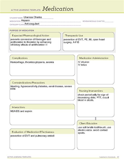 Heparin Medication Template