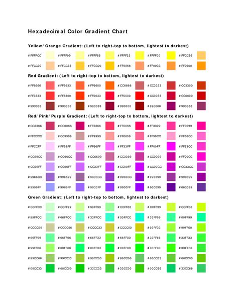 Hex Color Codes Chart