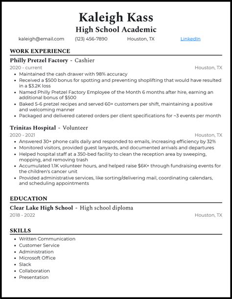 High School Academic Resume Template
