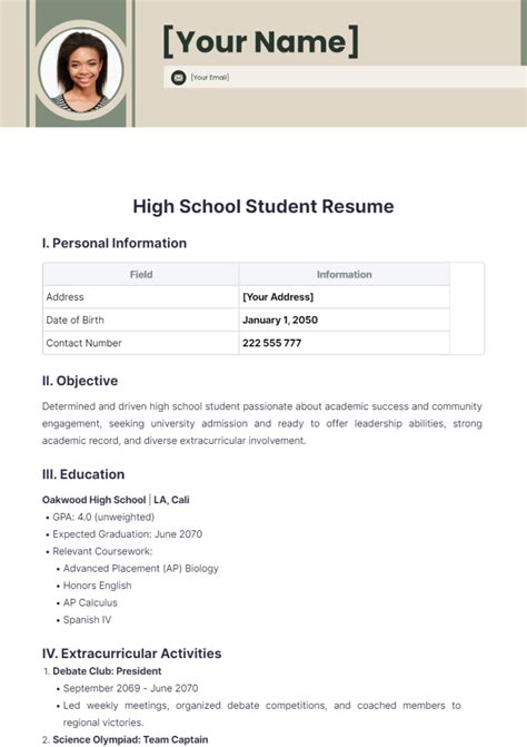 High School Cv Template