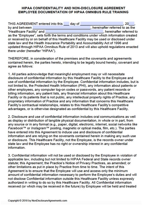 Hipaa Non Disclosure Agreement Template