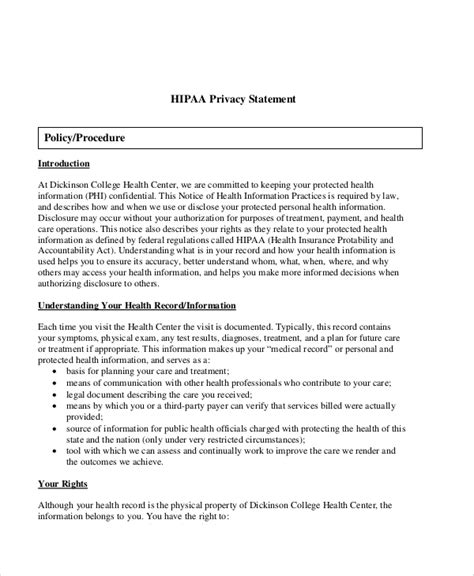 Hipaa Privacy Statement Template