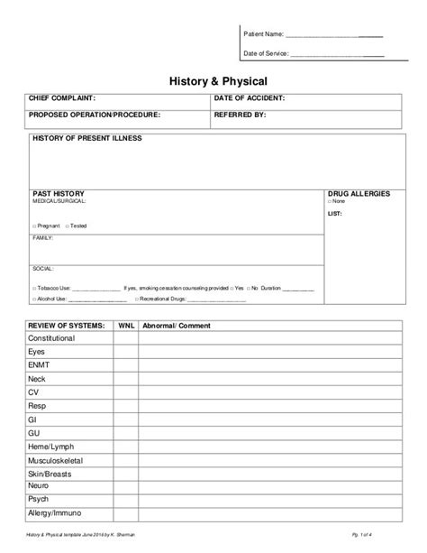 History And Physical Exam Template