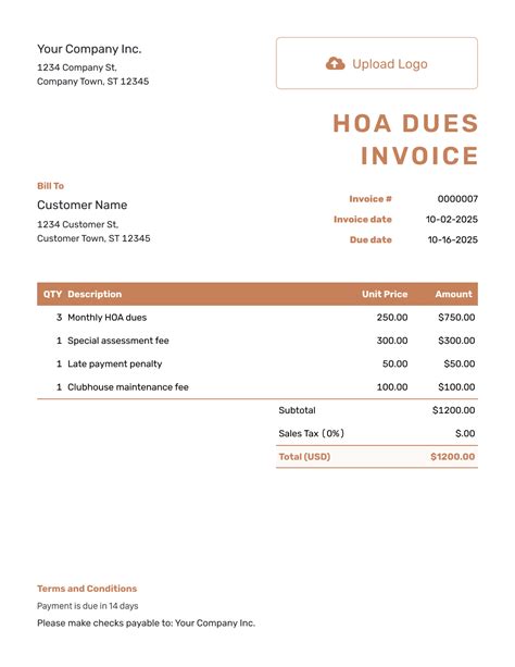 Hoa Dues Invoice Template