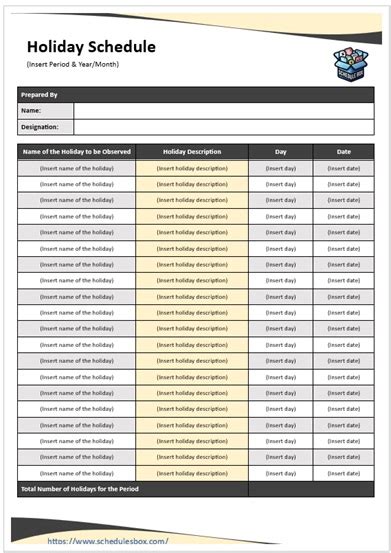 Holiday Schedule Template