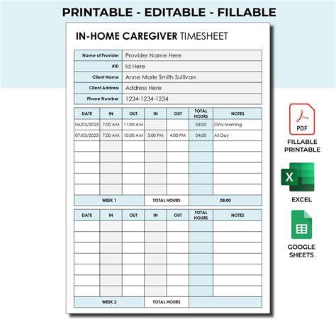 Home Care Timesheet Template