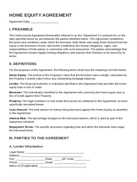 Home Equity Agreement Template