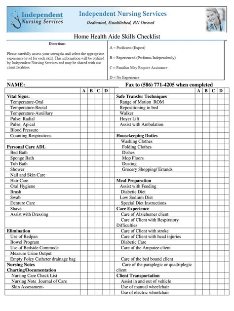Home Health Aide Daily Checklist Template