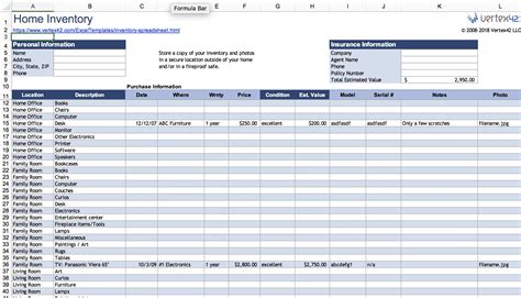 Home Inventory Template Excel