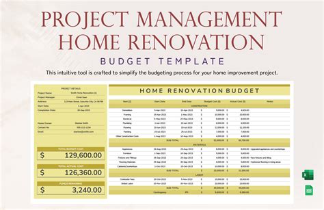 Home Renovation Spreadsheet Template