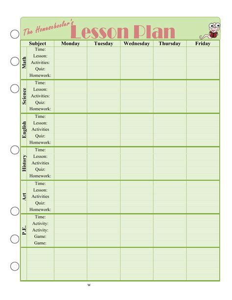 Homeschool Lesson Plan Template