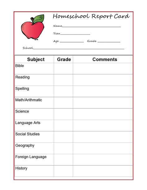 Homeschool Report Card Template Free