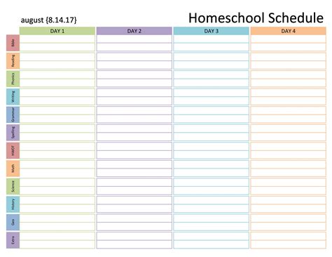 Homeschool Schedule Printable