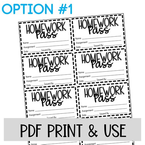 Homework Passes Free Printable