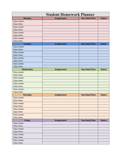 Homework Planner Template