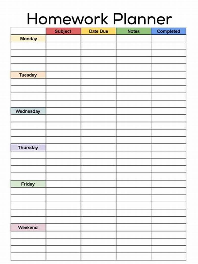 Homework Schedule Printable