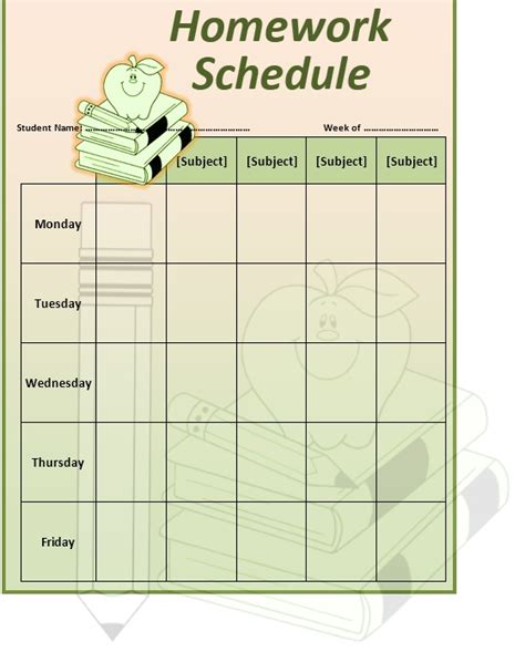 Homework Schedule Template