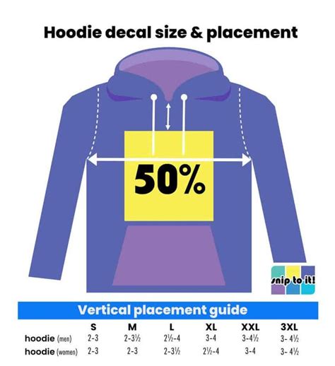 Hoodie Decal Size Chart