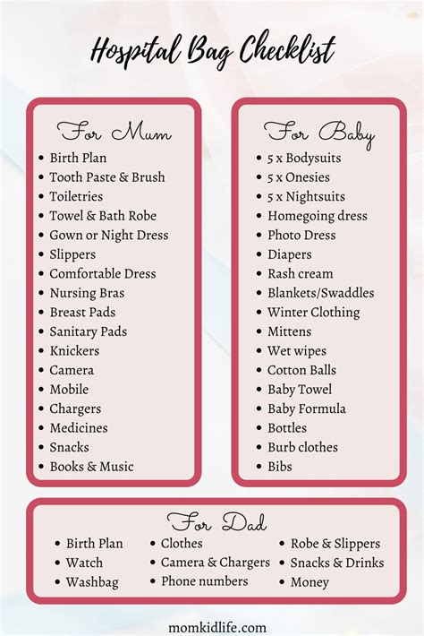 Hospital Bag Checklist Printable