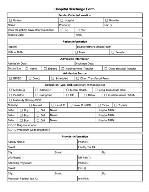 Hospital Discharge Form Template