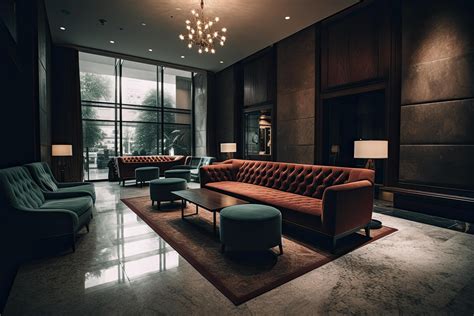 Hotel Lobby with Comfortable Sofas and Chairs