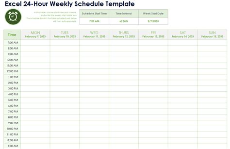 Hour Schedule Template
