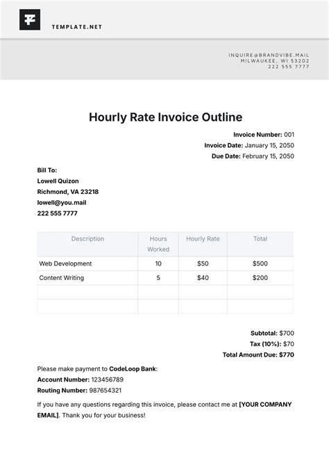 Hourly Rate Invoice Template
