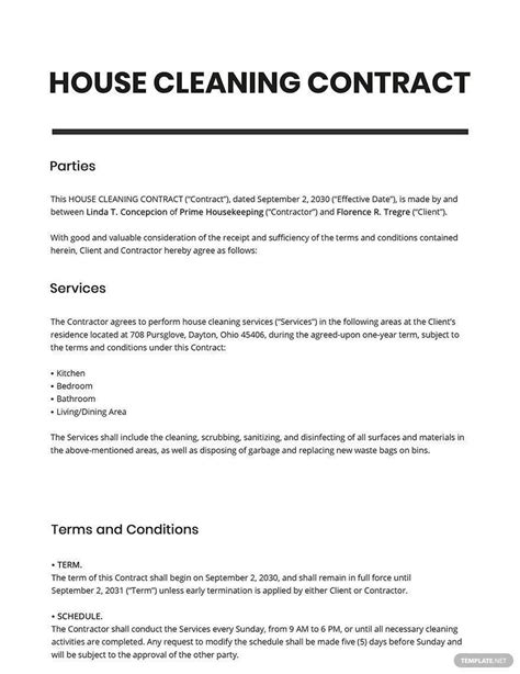 House Cleaning Contract Template