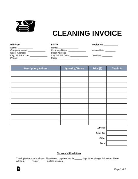 House Cleaning Self Employed Cleaner Invoice Template