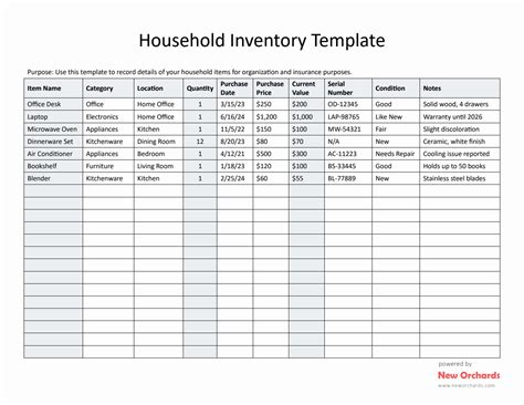 House Inventory Template Word