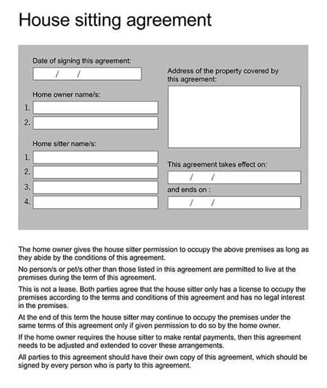 House Sitting Agreement Template