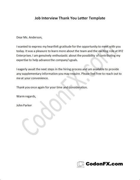 How To Write A Thank You Note Job Interview Template