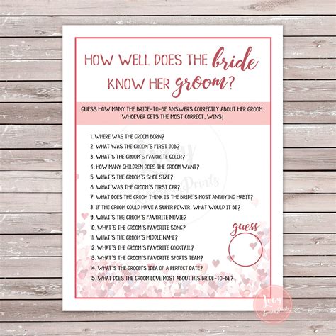 How Well Does The Groom Know The Bride Free Printable