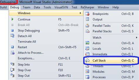 How do I find the stack trace in Visual Studio