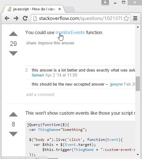 How do I view events fired on an element in Chrome DevTools