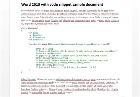 How do you display code snippets in MS Word preserving format and syntax highlighting