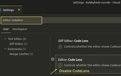 How to disable codelens in VS code