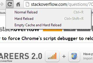 How to force Chromes script debugger to reload javascript