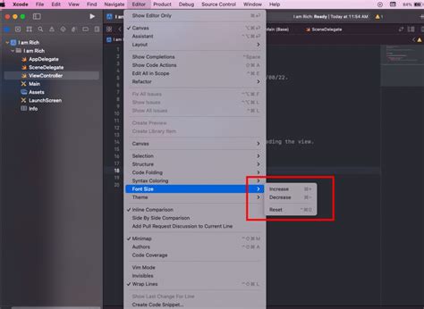 How to increase font size in the Xcode editor