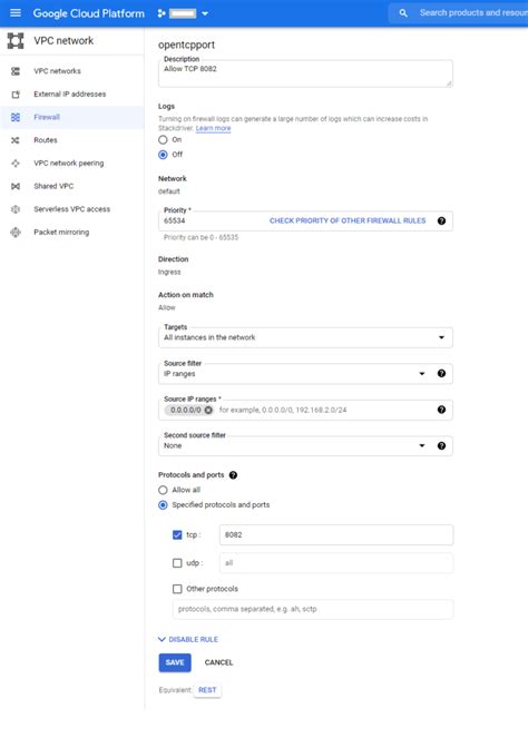 How to open a specific port such as 9090 in Google Compute Engine