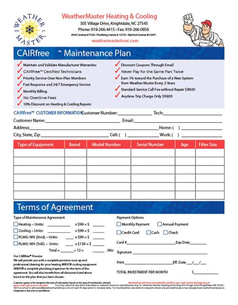 Hvac Maintenance Agreement Template