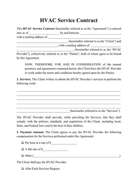 Hvac Maintenance Contract Template
