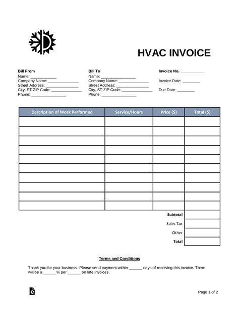 Hvac Receipt Template