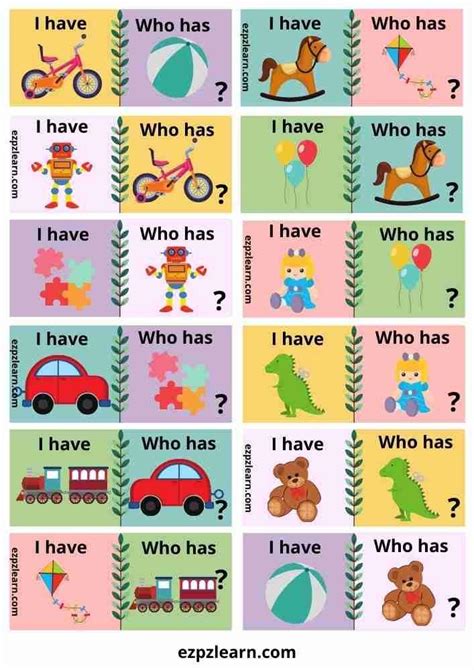 I Have Who Has Game Cards Printable