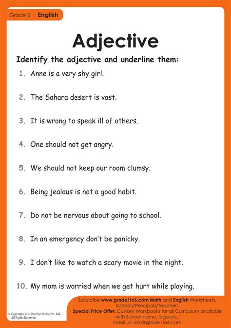 Adjectives Worksheet