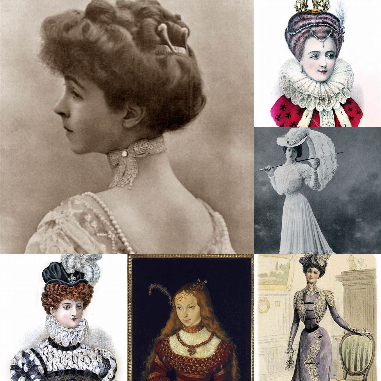 Image 1 - Femme portant une ancienne coiffure féminine synonyme avec des rubans et des fleurs décoratives